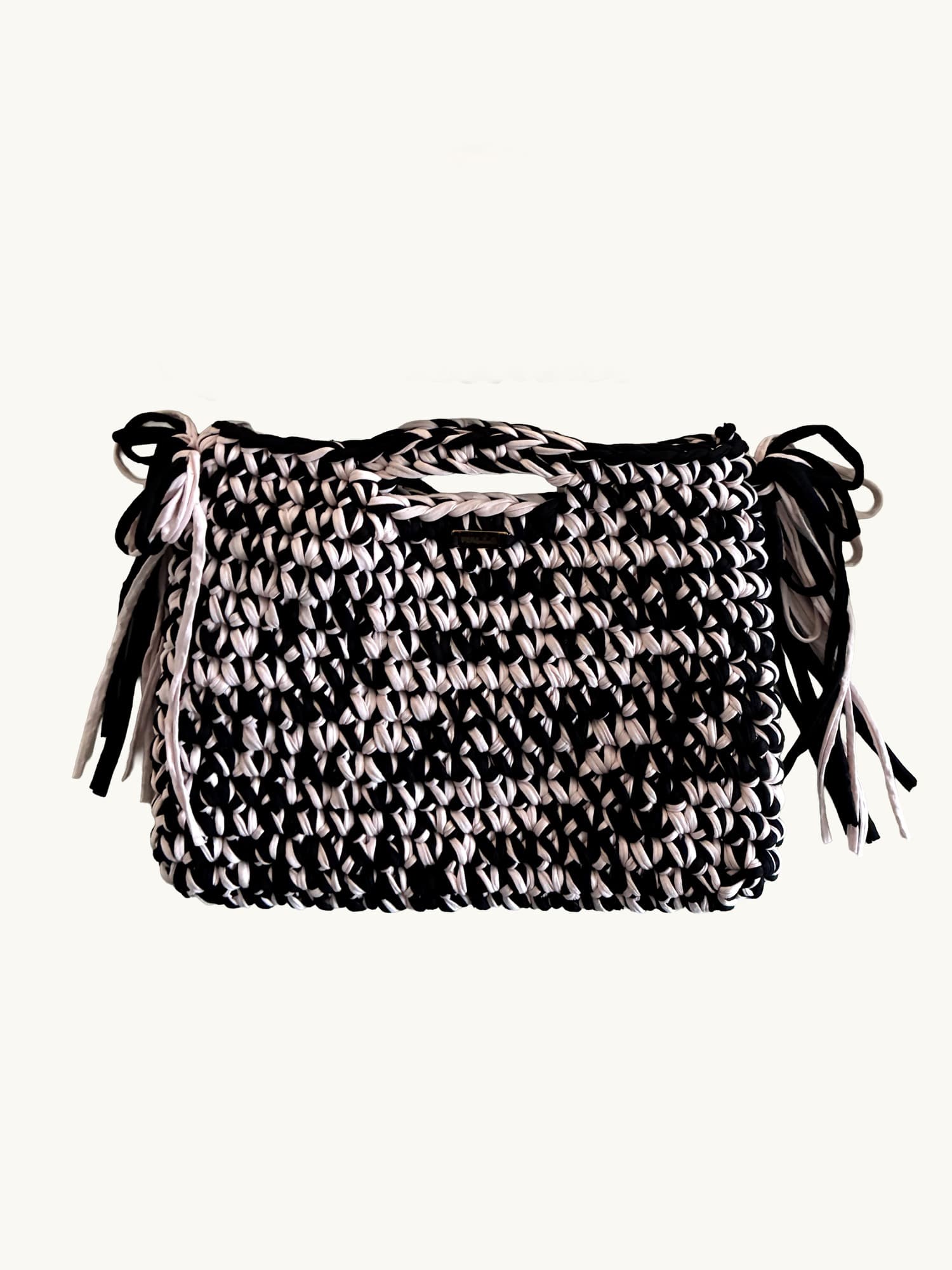 Black & baby pink laptop case, one-of-one handmade crochet