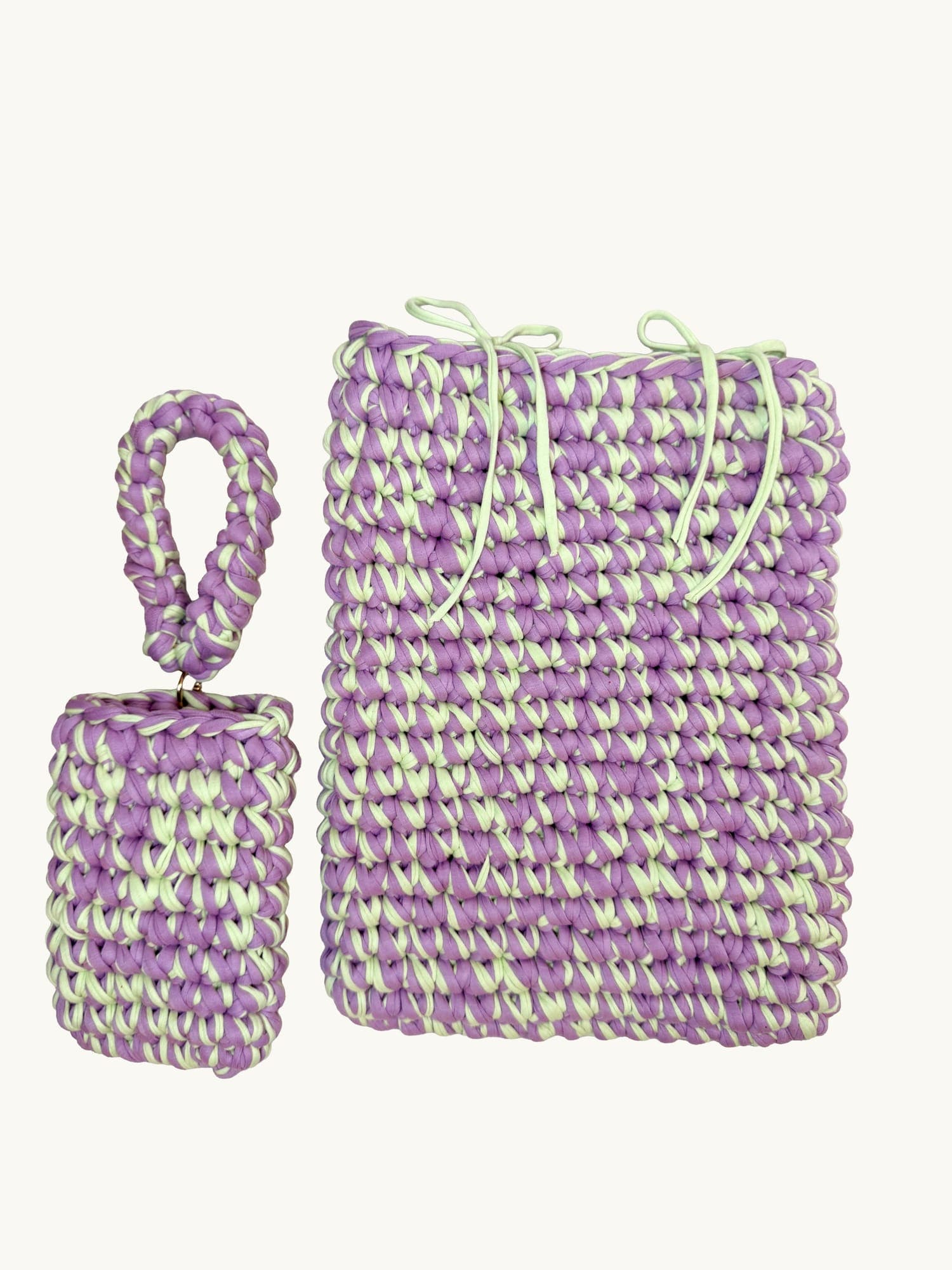 Lilac & mint green laptop case, one-of-one handmade crochet