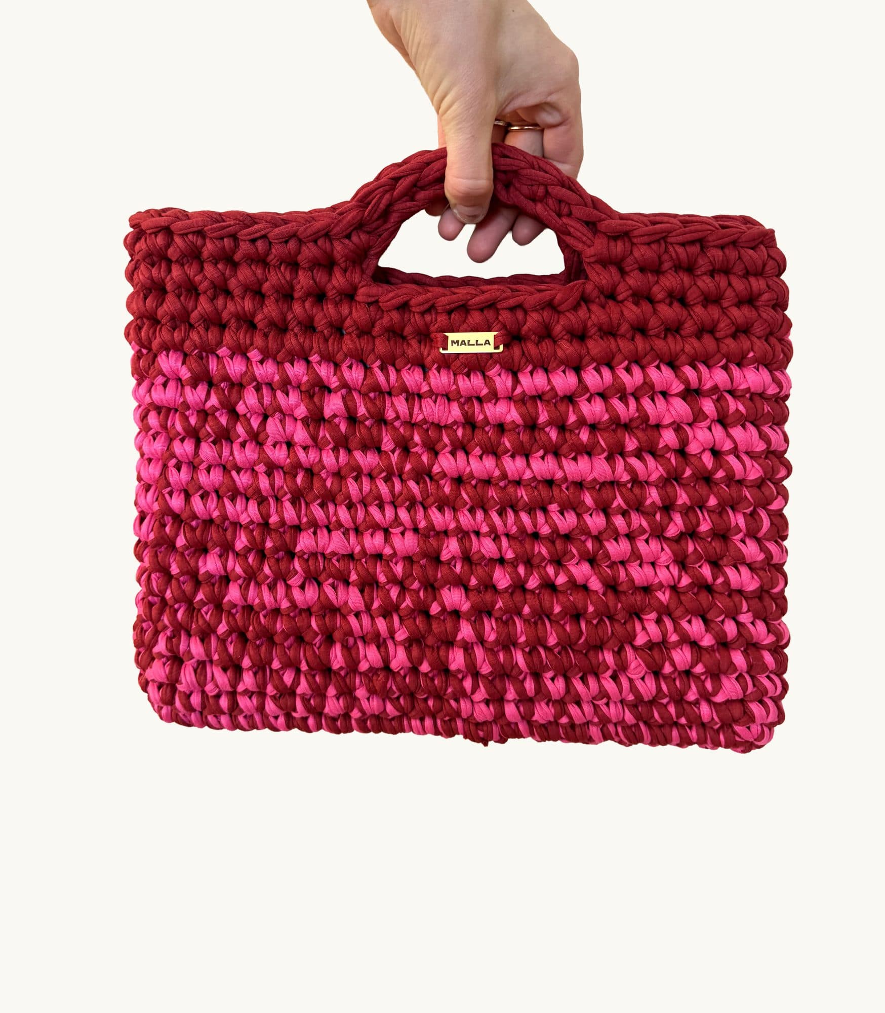 Red & hot pink laptop case, one-of-one handmade crochet